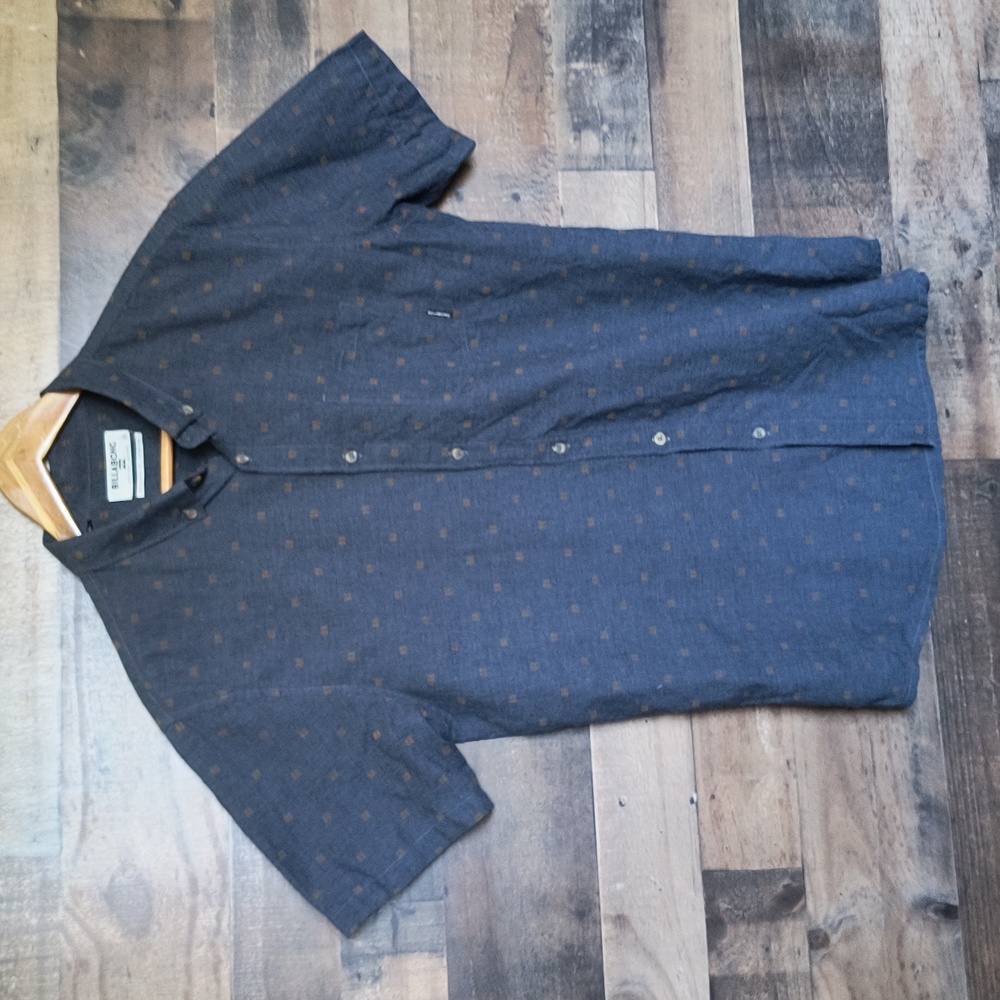 Billabong Drip Dry No Iron Tailored Fit Stretch Blue Short Sleeve Button Sz L